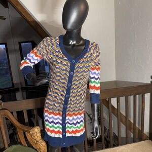 Forever 21 Rainbow Chevron Patterned Knit Crochet Style Cardigan Large